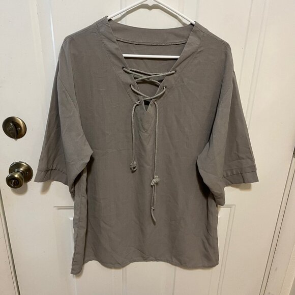 Men's Lace Up Shirt - Loose Fit - Size M - Cotton Linen - Picture 1 of 8